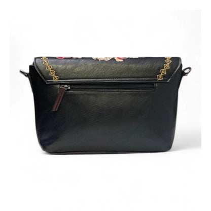 Women's Polyurethane Floral Embroidered Crossbody Sling Bag with Adjustable & Removable Strap (Black) - POPNOVA