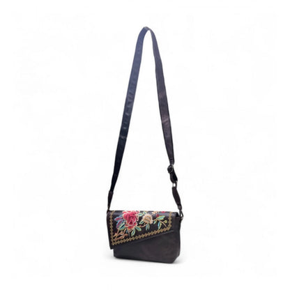 Women's Polyurethane Floral Embroidered Crossbody Sling Bag with Adjustable & Removable Strap (Coffee) - POPNOVA