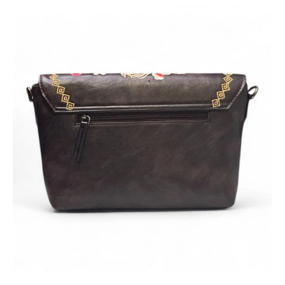 Women's Polyurethane Floral Embroidered Crossbody Sling Bag with Adjustable & Removable Strap (Coffee) - POPNOVA