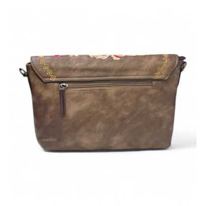 Women's Polyurethane Floral Embroidered Crossbody Sling Bag with Adjustable & Removable Strap (Dark Brown) - POPNOVA