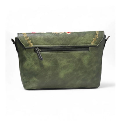 Women's Polyurethane Floral Embroidered Crossbody Sling Bag with Adjustable & Removable Strap (Green) - POPNOVA