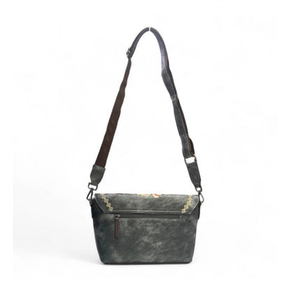 Women's Polyurethane Floral Embroidered Crossbody Sling Bag with Adjustable & Removable Strap (Grey) - POPNOVA