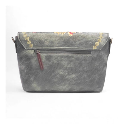 Women's Polyurethane Floral Embroidered Crossbody Sling Bag with Adjustable & Removable Strap (Grey) - POPNOVA