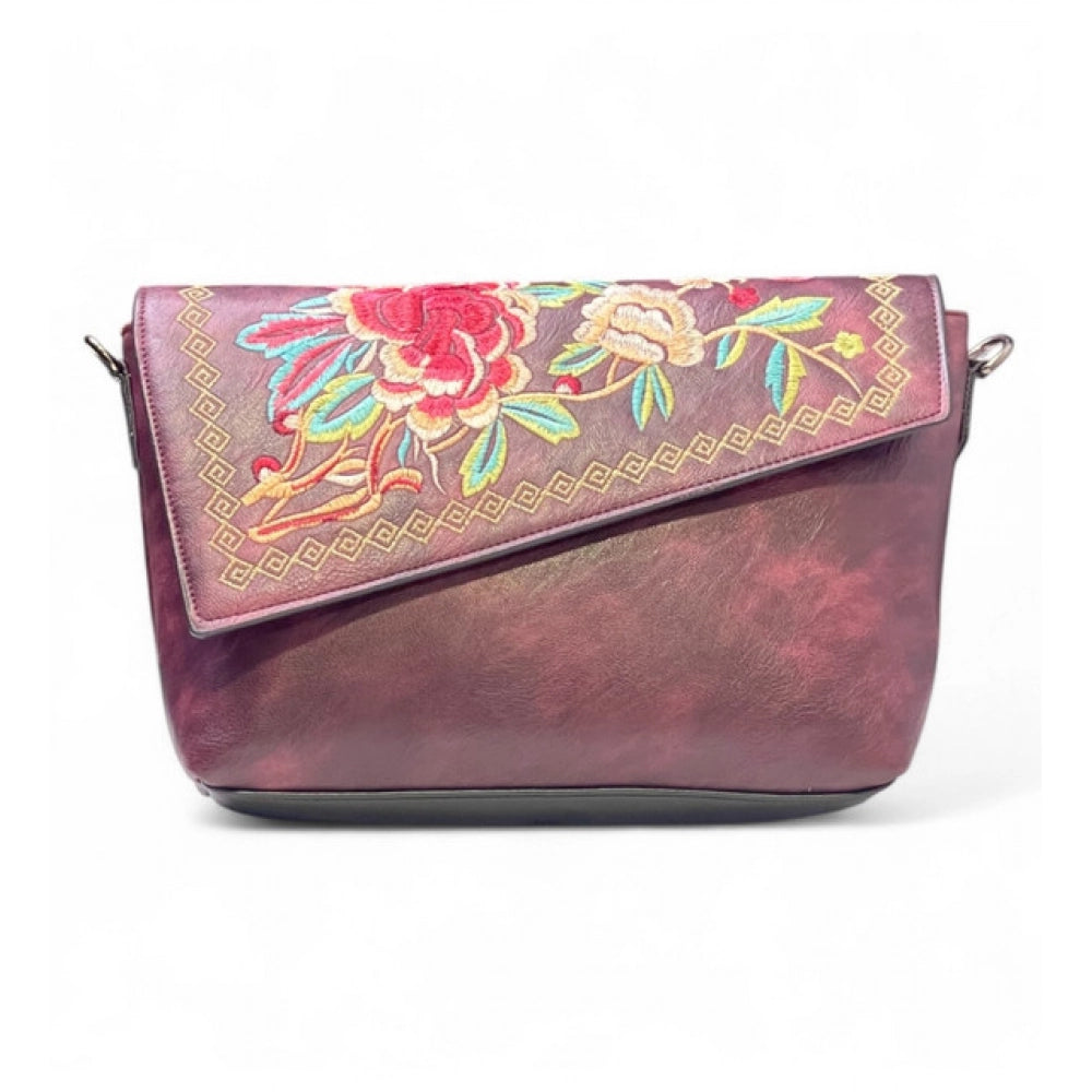 Women's Polyurethane Floral Embroidered Crossbody Sling Bag with Adjustable & Removable Strap (Red) - POPNOVA