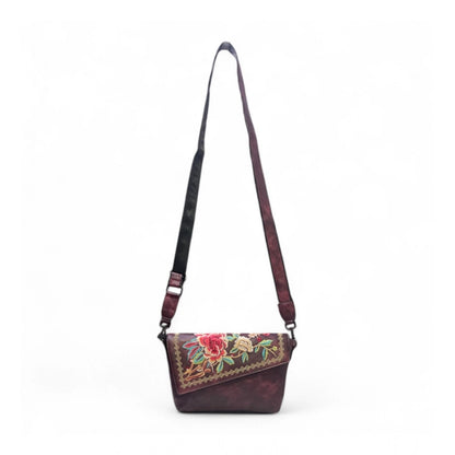 Women's Polyurethane Floral Embroidered Crossbody Sling Bag with Adjustable & Removable Strap (Red) - POPNOVA