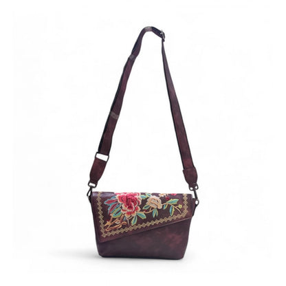 Women's Polyurethane Floral Embroidered Crossbody Sling Bag with Adjustable & Removable Strap (Red) - POPNOVA