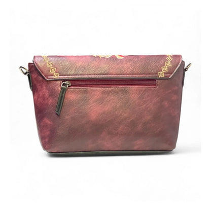 Women's Polyurethane Floral Embroidered Crossbody Sling Bag with Adjustable & Removable Strap (Red) - POPNOVA