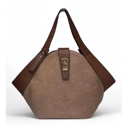 Women's Polyurethane Floral Printed Hexagonal Satchel Handbag with Adjustable Strap (Brown) - POPNOVA
