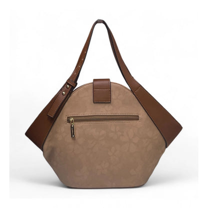 Women's Polyurethane Floral Printed Hexagonal Satchel Handbag with Adjustable Strap (Brown) - POPNOVA