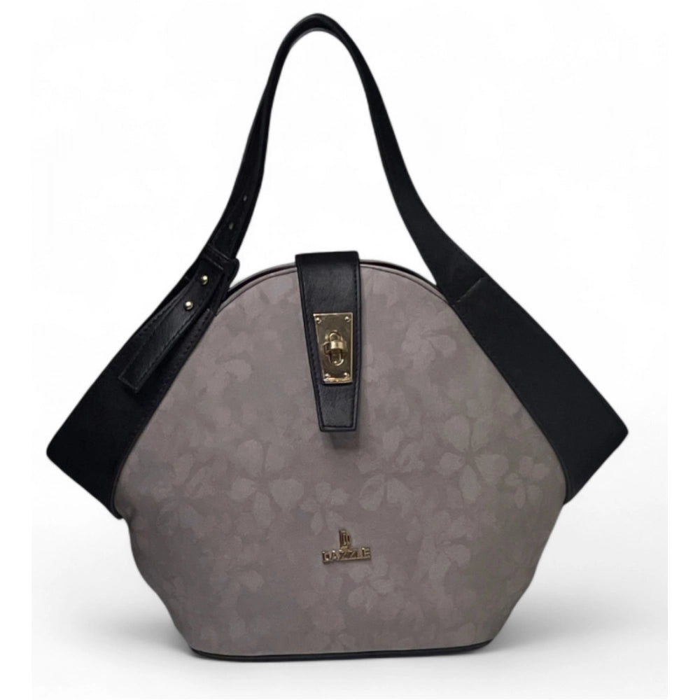 Women's Polyurethane Floral Printed Hexagonal Satchel Handbag with Adjustable Strap (Grey) - POPNOVA
