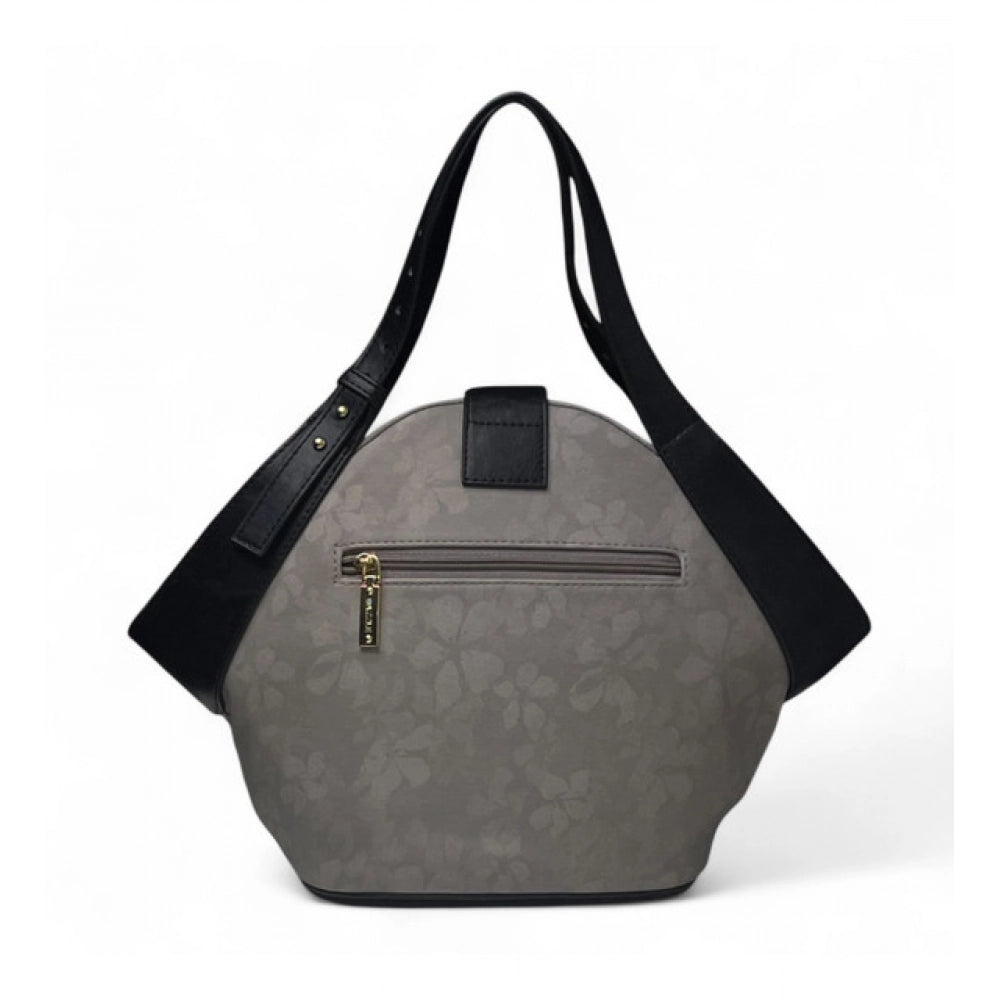 Women's Polyurethane Floral Printed Hexagonal Satchel Handbag with Adjustable Strap (Grey) - POPNOVA