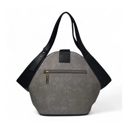 Women's Polyurethane Floral Printed Hexagonal Satchel Handbag with Adjustable Strap (Grey) - POPNOVA