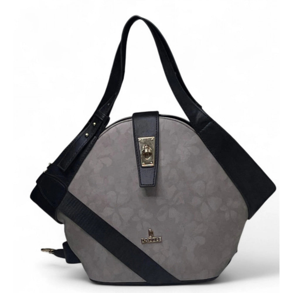 Women's Polyurethane Floral Printed Hexagonal Satchel Handbag with Adjustable Strap (Grey) - POPNOVA