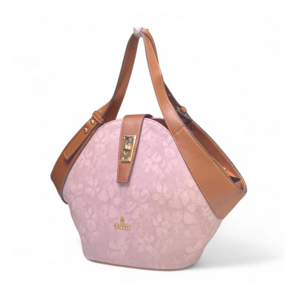 Women's Polyurethane Floral Printed Hexagonal Satchel Handbag with Adjustable Strap (Pink) - POPNOVA