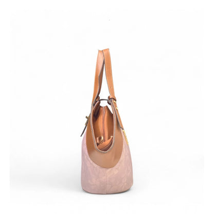 Women's Polyurethane Floral Printed Hexagonal Satchel Handbag with Adjustable Strap (Pink) - POPNOVA