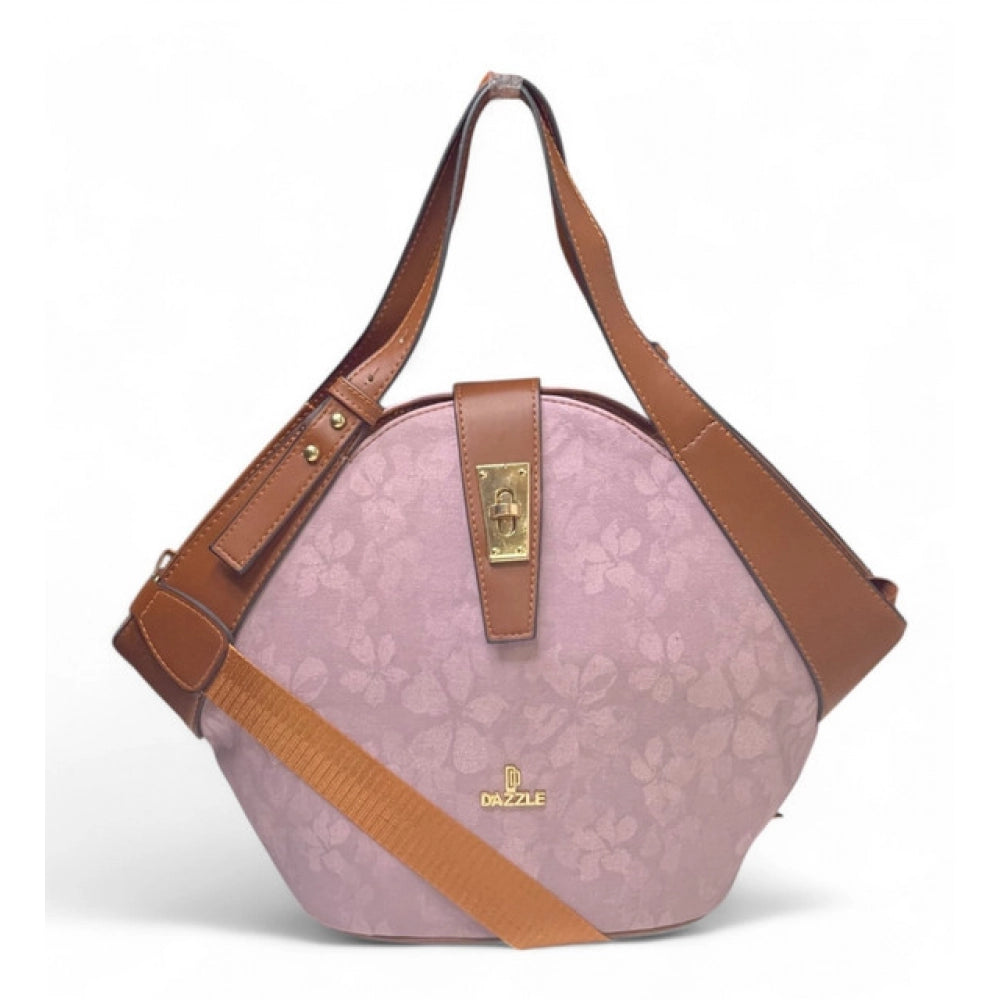 Women's Polyurethane Floral Printed Hexagonal Satchel Handbag with Adjustable Strap (Pink) - POPNOVA