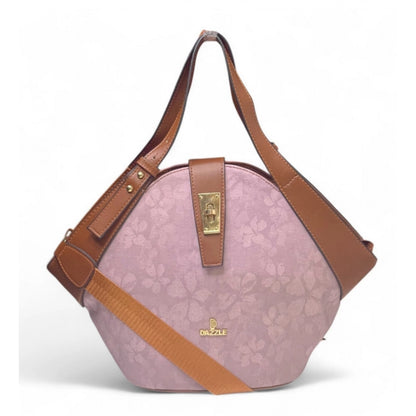 Women's Polyurethane Floral Printed Hexagonal Satchel Handbag with Adjustable Strap (Pink) - POPNOVA