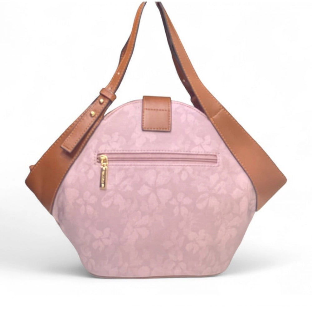 Women's Polyurethane Floral Printed Hexagonal Satchel Handbag with Adjustable Strap (Pink) - POPNOVA