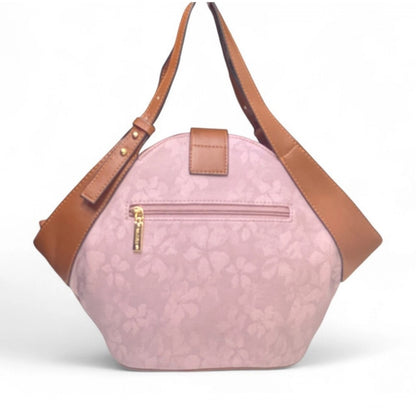 Women's Polyurethane Floral Printed Hexagonal Satchel Handbag with Adjustable Strap (Pink) - POPNOVA