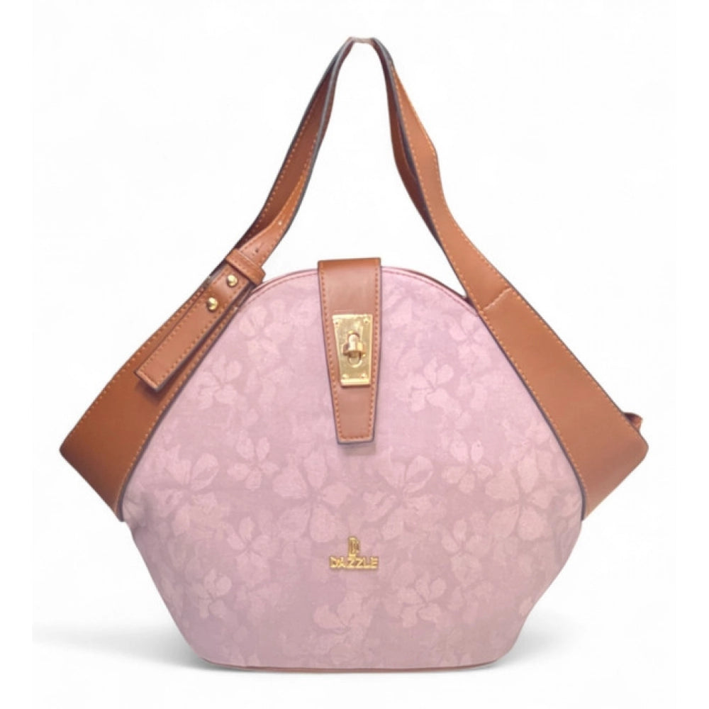 Women's Polyurethane Floral Printed Hexagonal Satchel Handbag with Adjustable Strap (Pink) - POPNOVA