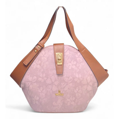 Women's Polyurethane Floral Printed Hexagonal Satchel Handbag with Adjustable Strap (Pink) - POPNOVA
