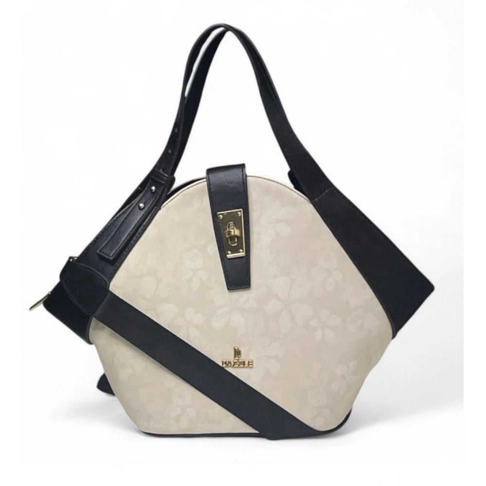 Women's Polyurethane Floral Printed Hexagonal Satchel Handbag with Adjustable Strap (White) - POPNOVA