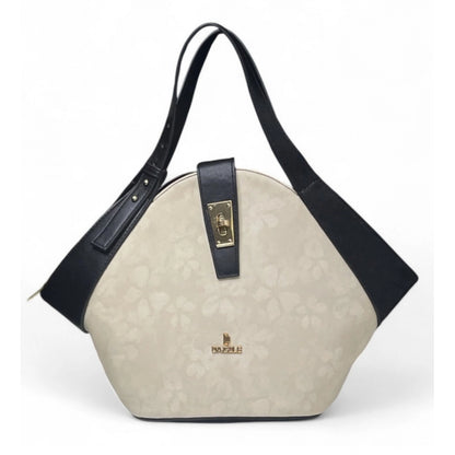 Women's Polyurethane Floral Printed Hexagonal Satchel Handbag with Adjustable Strap (White) - POPNOVA