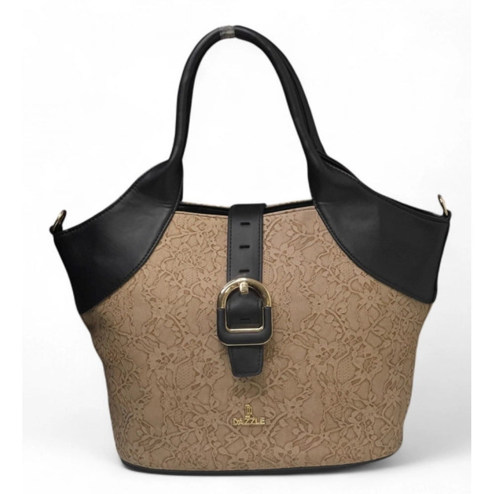 Women's Polyurethane Textured Two-Tone Tote Handbag with Adjustable & Removable Strap (Beige) - POPNOVA