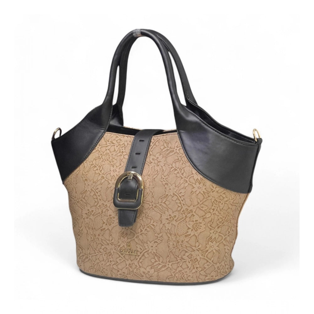 Women's Polyurethane Textured Two-Tone Tote Handbag with Adjustable & Removable Strap (Beige) - POPNOVA