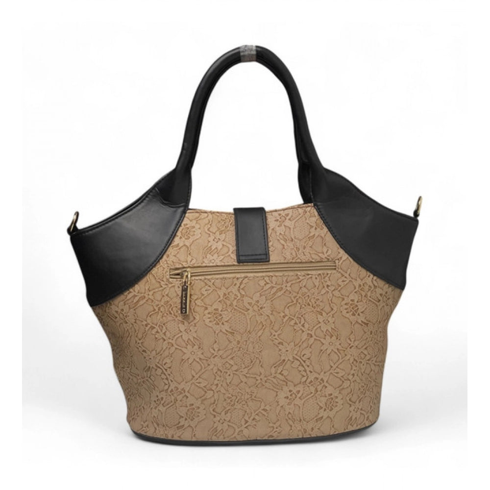 Women's Polyurethane Textured Two-Tone Tote Handbag with Adjustable & Removable Strap (Beige) - POPNOVA