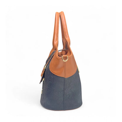 Women's Polyurethane Textured Two-Tone Tote Handbag with Adjustable & Removable Strap (Black-Tan) - POPNOVA