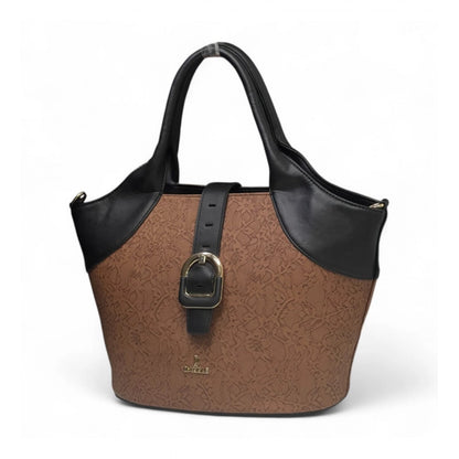 Women's Polyurethane Textured Two-Tone Tote Handbag with Adjustable & Removable Strap (Brown) - POPNOVA
