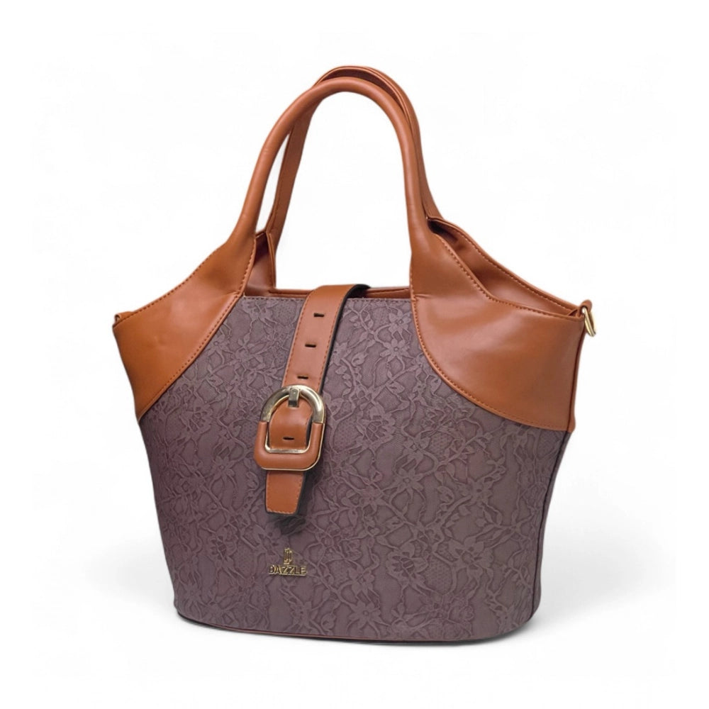 Women's Polyurethane Textured Two-Tone Tote Handbag with Adjustable & Removable Strap (Dark Brown) - POPNOVA