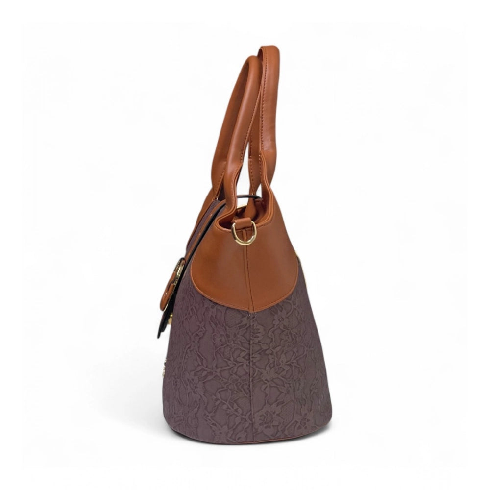 Women's Polyurethane Textured Two-Tone Tote Handbag with Adjustable & Removable Strap (Dark Brown) - POPNOVA