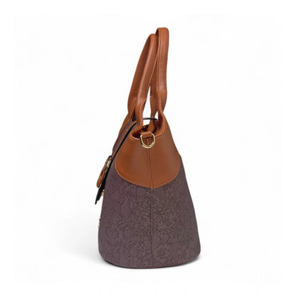 Women's Polyurethane Textured Two-Tone Tote Handbag with Adjustable & Removable Strap (Dark Brown) - POPNOVA