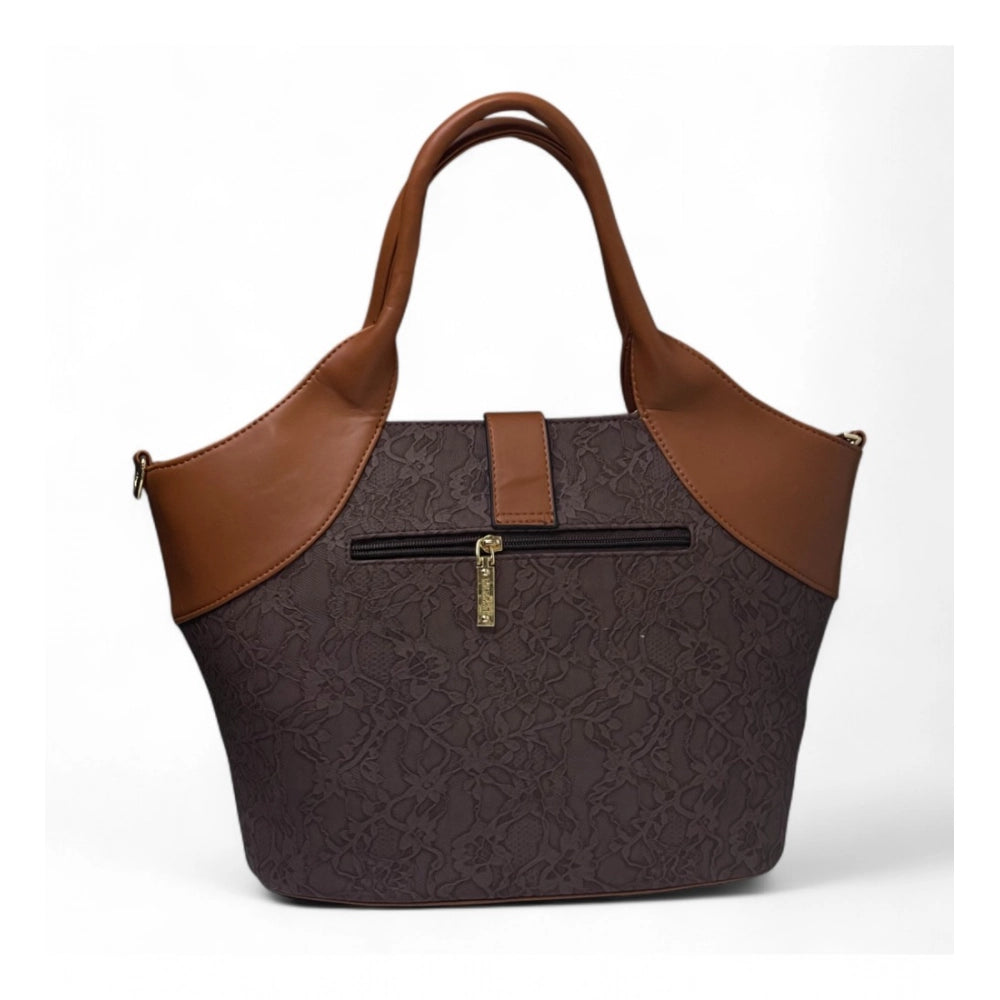 Women's Polyurethane Textured Two-Tone Tote Handbag with Adjustable & Removable Strap (Dark Brown) - POPNOVA