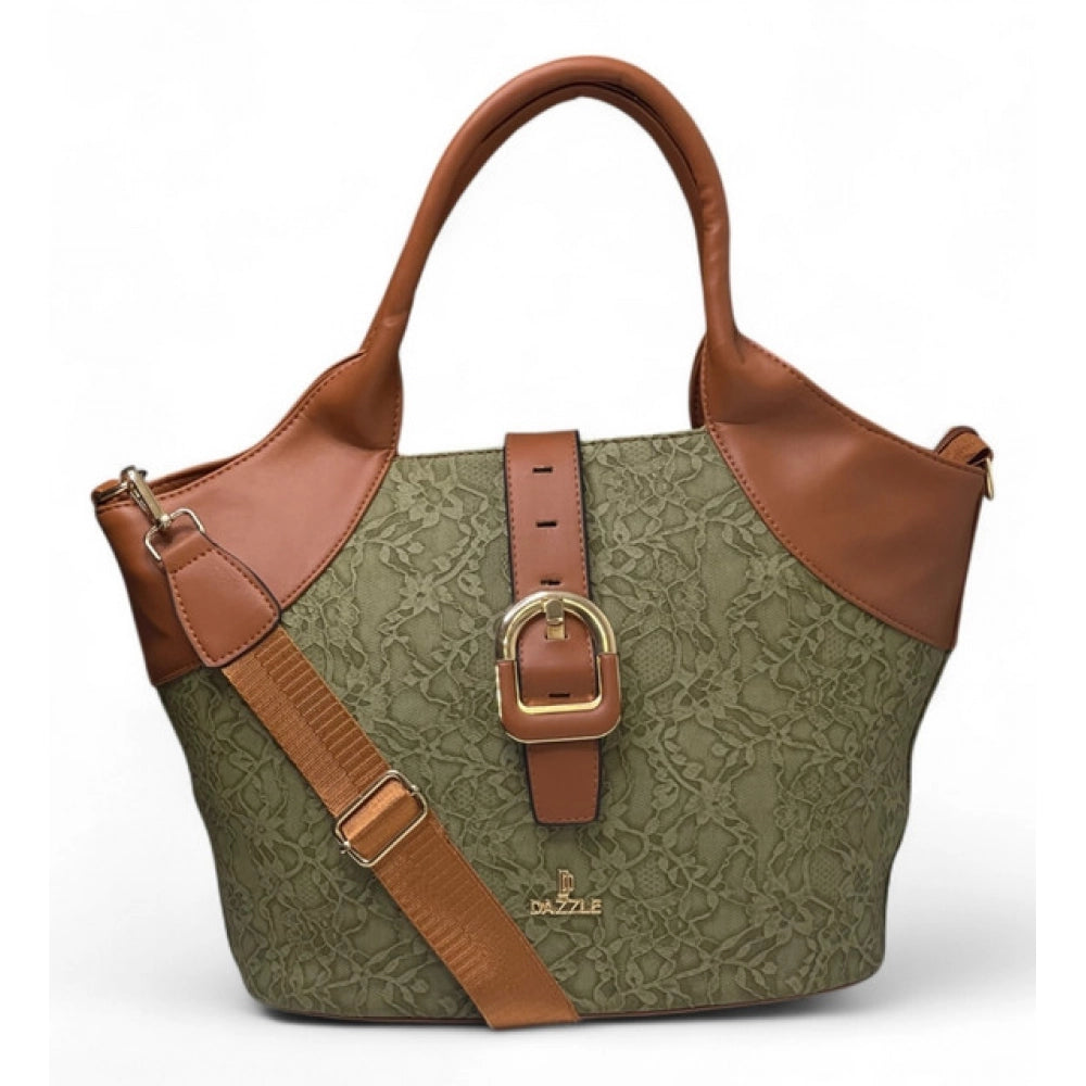 Women's Polyurethane Textured Two-Tone Tote Handbag with Adjustable & Removable Strap (Green) - POPNOVA