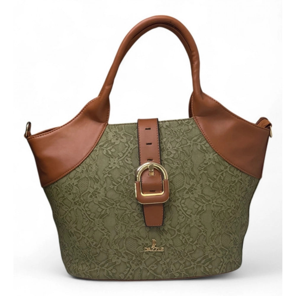 Women's Polyurethane Textured Two-Tone Tote Handbag with Adjustable & Removable Strap (Green) - POPNOVA