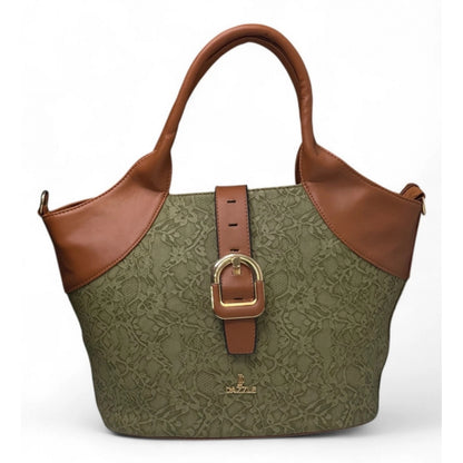 Women's Polyurethane Textured Two-Tone Tote Handbag with Adjustable & Removable Strap (Green) - POPNOVA