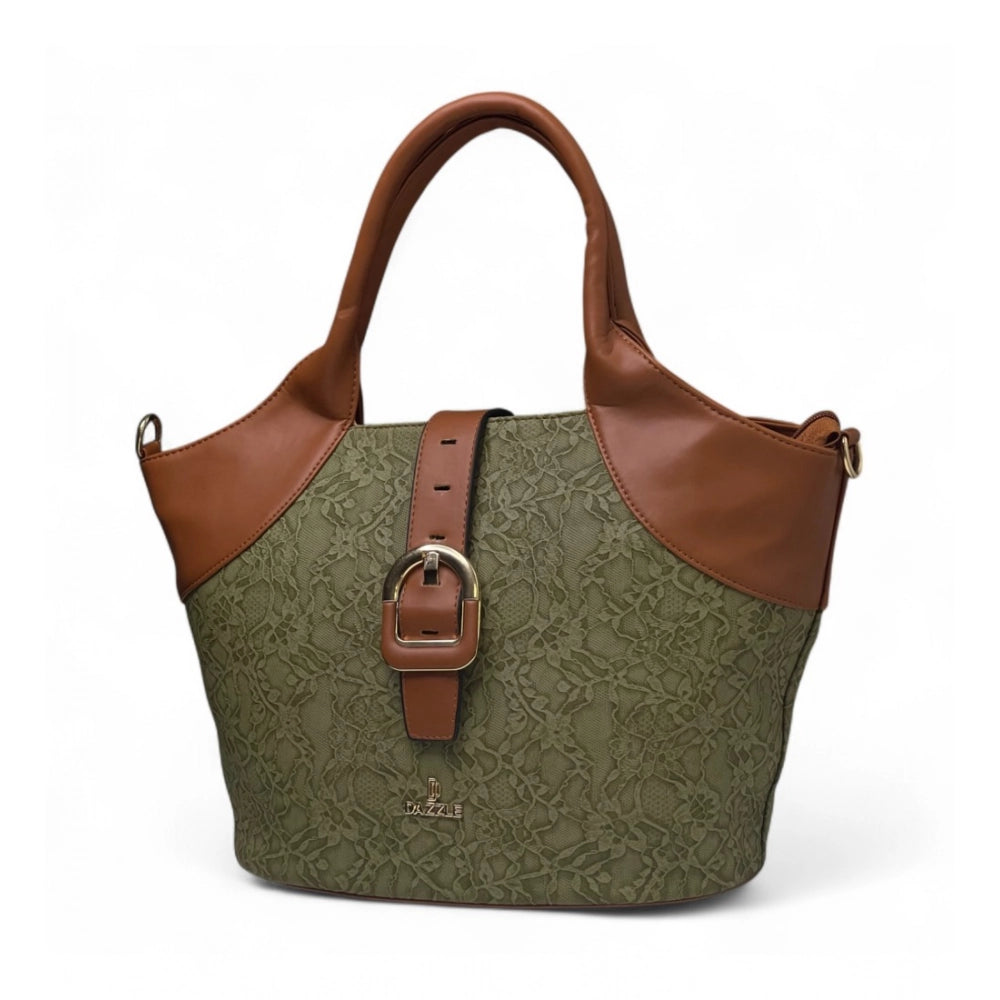 Women's Polyurethane Textured Two-Tone Tote Handbag with Adjustable & Removable Strap (Green) - POPNOVA