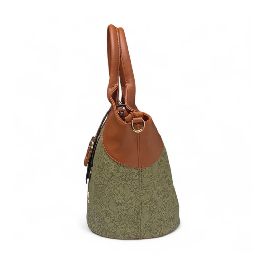 Women's Polyurethane Textured Two-Tone Tote Handbag with Adjustable & Removable Strap (Green) - POPNOVA