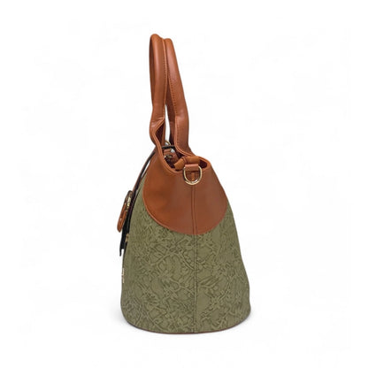 Women's Polyurethane Textured Two-Tone Tote Handbag with Adjustable & Removable Strap (Green) - POPNOVA