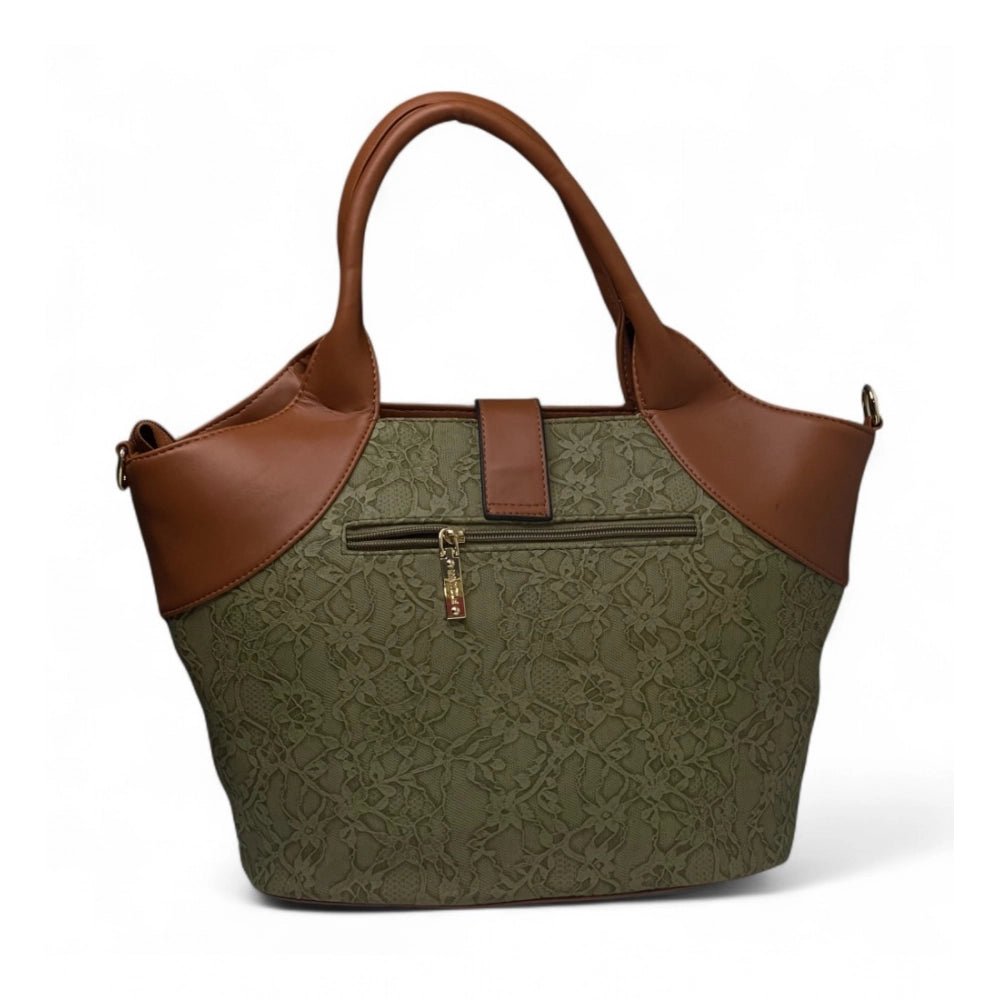 Women's Polyurethane Textured Two-Tone Tote Handbag with Adjustable & Removable Strap (Green) - POPNOVA