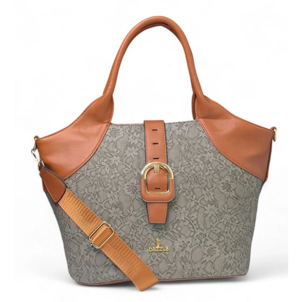 Women's Polyurethane Textured Two-Tone Tote Handbag with Adjustable & Removable Strap (Grey) - POPNOVA