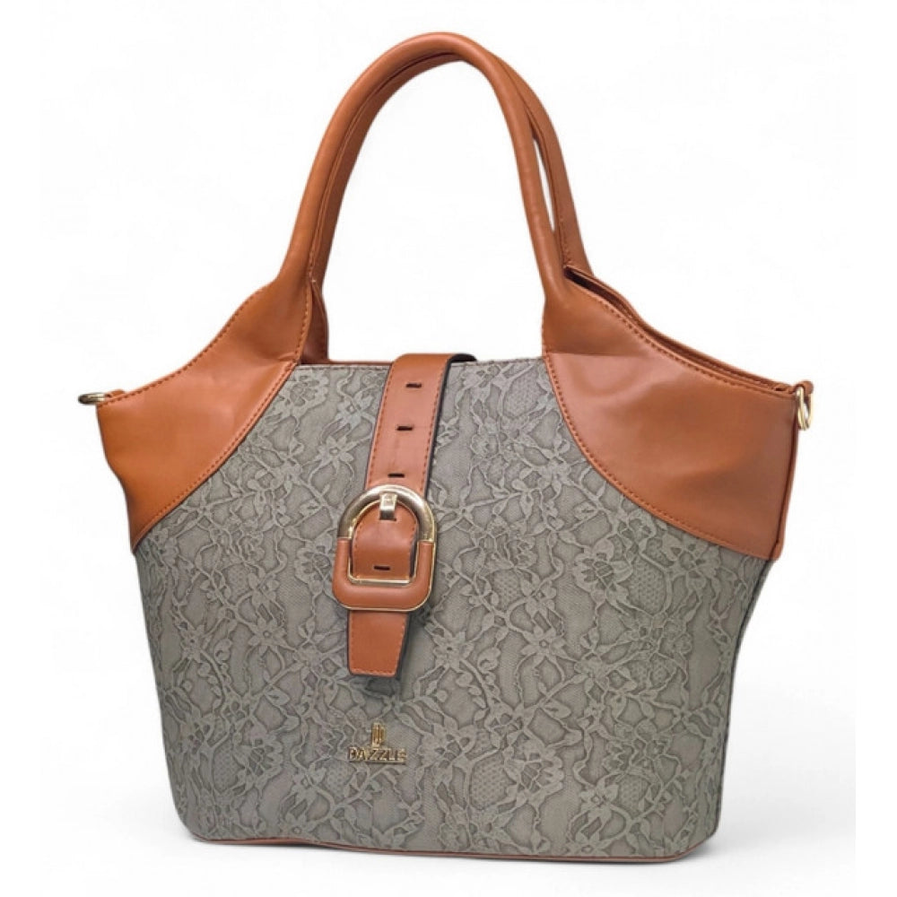 Women's Polyurethane Textured Two-Tone Tote Handbag with Adjustable & Removable Strap (Grey) - POPNOVA