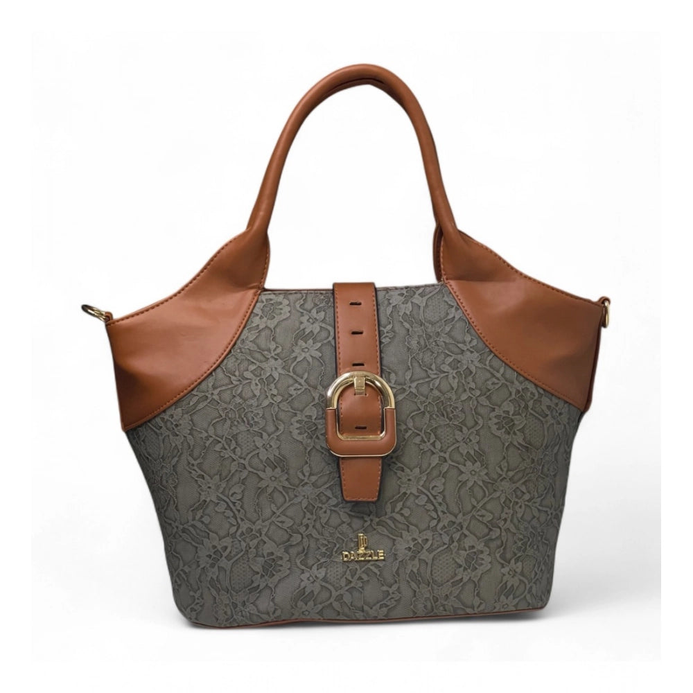 Women's Polyurethane Textured Two-Tone Tote Handbag with Adjustable & Removable Strap (Grey) - POPNOVA