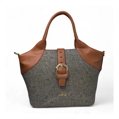Women's Polyurethane Textured Two-Tone Tote Handbag with Adjustable & Removable Strap (Grey) - POPNOVA