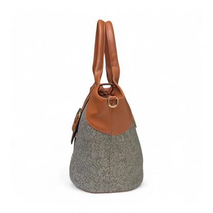 Women's Polyurethane Textured Two-Tone Tote Handbag with Adjustable & Removable Strap (Grey) - POPNOVA