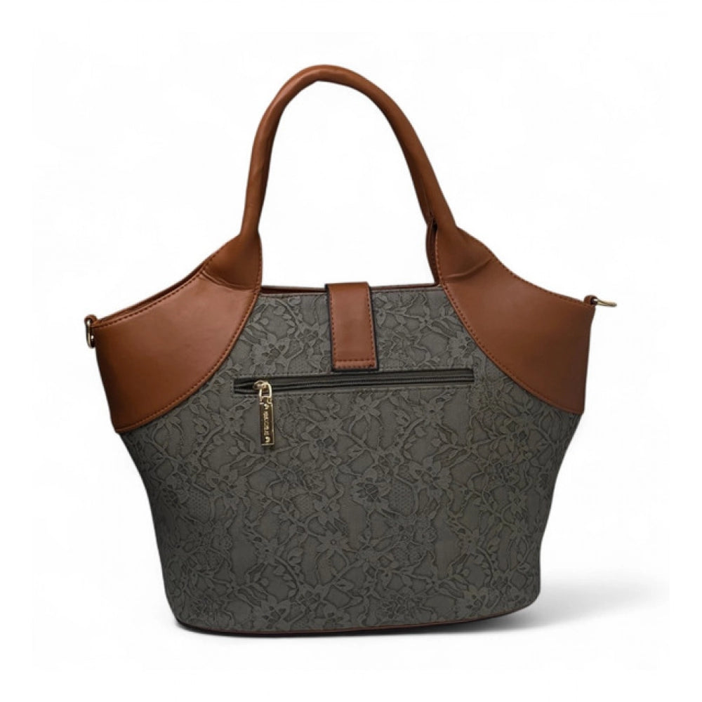 Women's Polyurethane Textured Two-Tone Tote Handbag with Adjustable & Removable Strap (Grey) - POPNOVA