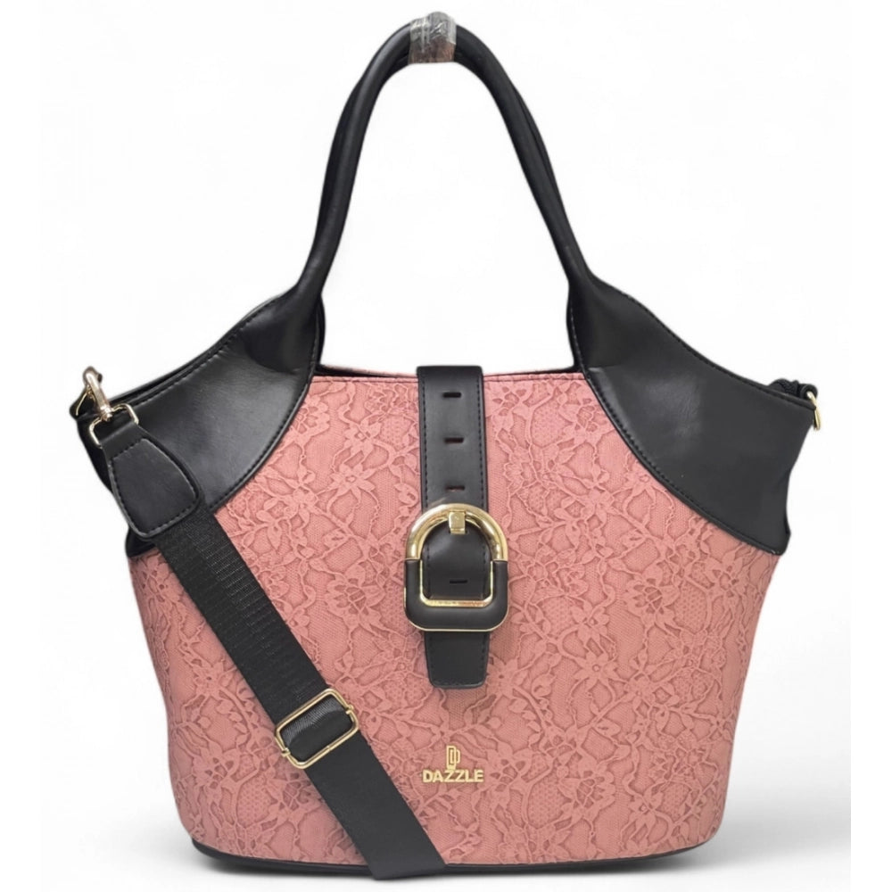 Women's Polyurethane Textured Two-Tone Tote Handbag with Adjustable & Removable Strap (Pink) - POPNOVA